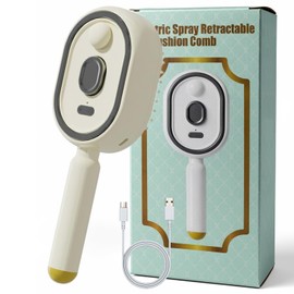 Electric Steam Brush for Hair with Water Spray, Detangling Steam Brush for Short Hair Reduce Frizz, Nourishes Hairs, Anti-Static (Cream)