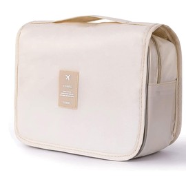 NINOMO Bolsa de Tocador, Bolsa de Maquillaje de Viaje Colgante con Múltiples Compartimentos y Colgable, Neceser para Accesorios de Mujer y Cosméticos, Botellas, Anti y Artículos de Tocador (Beige)