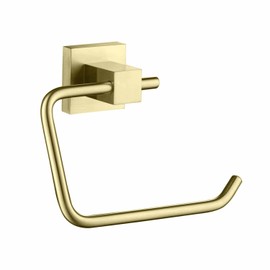 KIBI Cube Single Post Toilet Paper Holder for Bathroom, Solid Brass Wall Mounted Hanging Toilet Roll Holder (Brushed Gold) (KBA1505)