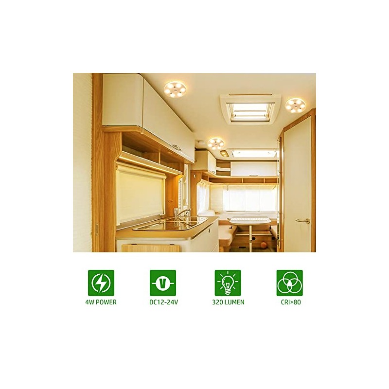 LED RV Dome Light, 12V Dimmable Ceiling Light with Touch