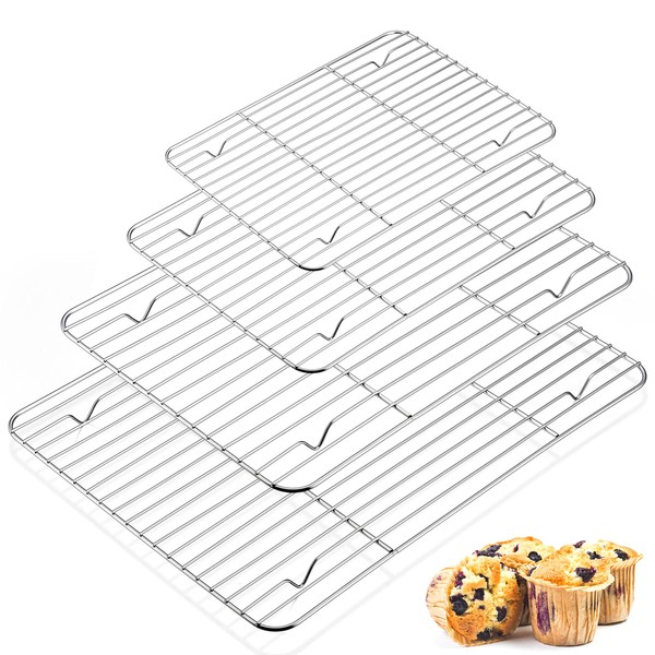 Herogo Cooling Rack Set of 4, Stainless Steel Wire Grill Rack for Baking Roasting Cooking, 4 Sizes Rectangle Oven Rack for Cakes Cookies Biscuits, Rustproof, Easy Clean & Dishwasher Safe