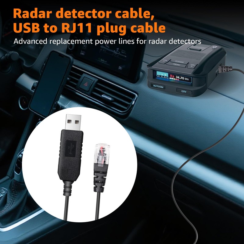 MONDGE 13.12Ft USB to RJ11 Radar Detector Power Cord -
