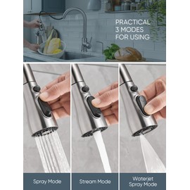 Cobbe Kitchen Faucet Head Replacement, Pull Down Spray Head for Kitchen Sink Faucet, 3 Function Kitchen Sink Sprayer Replacement with 12 Faucet Adapter, American Standard, Brushed Nickel