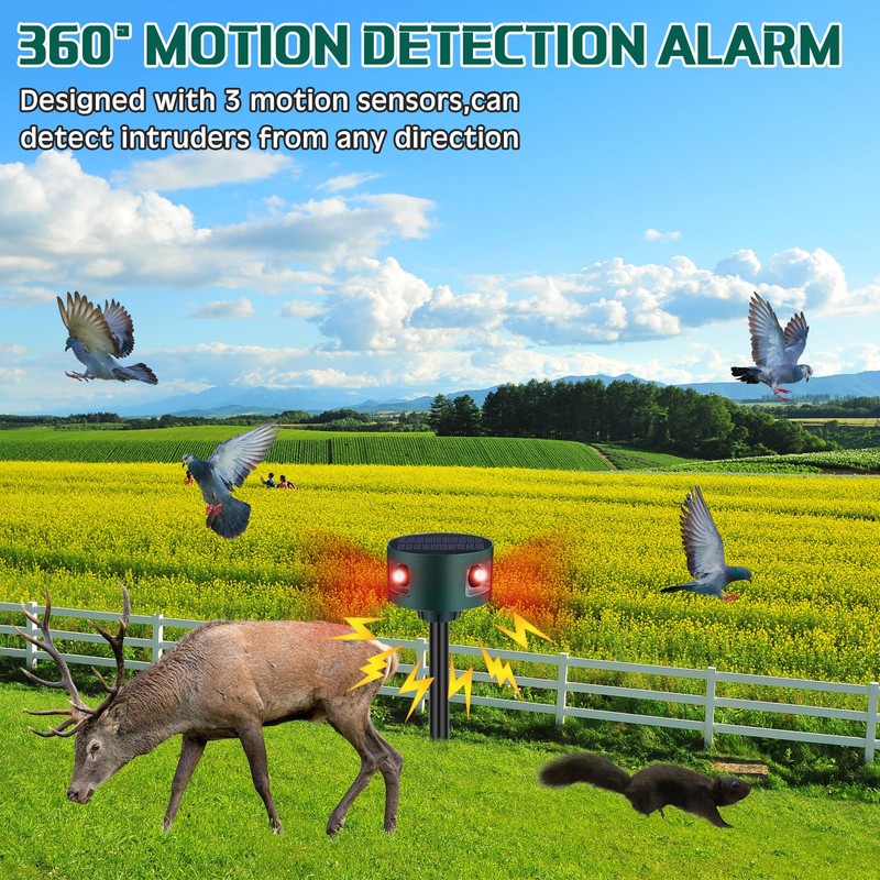 Qualirey 4 Pack Solar Indoor&Outdoor Motion Sensor Alarm Ultrasonic, 360°