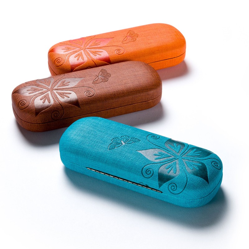 FEFI Hardcase Glasses Case Nature Embossed Flower Design, blue