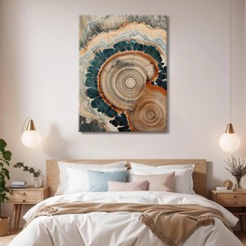 IBHJSART Framed Tree Ring Canvas Wall Art Abstract Colorful Wood Stump Painting Prints Modern Minimalist Pictures Neutral Nature Rustic Farmhouse Decor Living Room Bedroom Bathroom Office