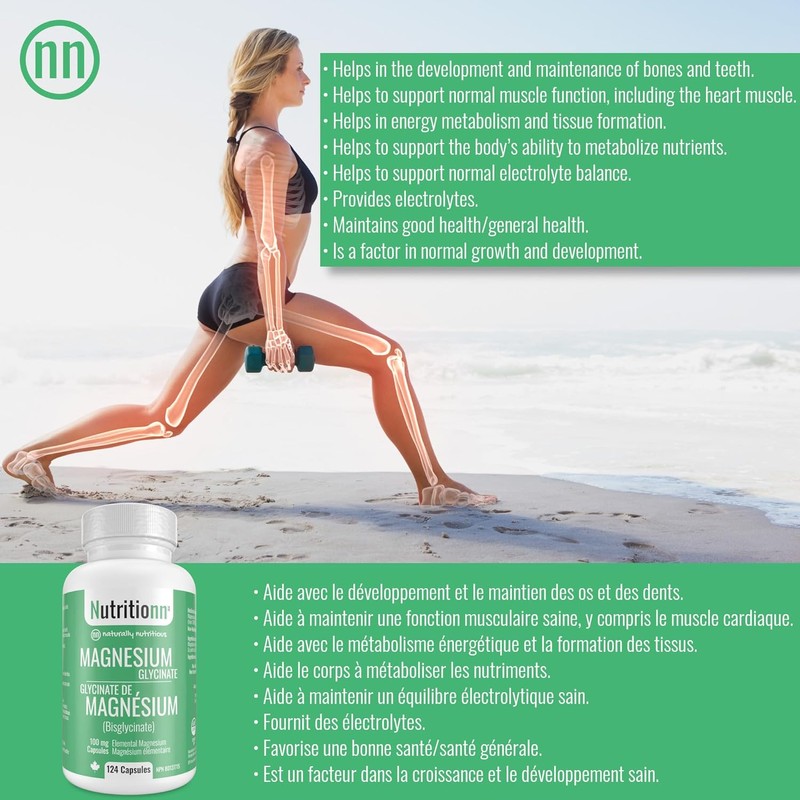 Magnesium Glycinate Supplement - 124 Capsules x 100 mg Elemental