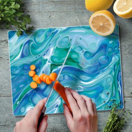 CounterArt Ocean Vibe 3mm Heat Tolerant Tempered Glass Cutting Board 10” x 8” Manufactured in the USA Dishwasher Safe