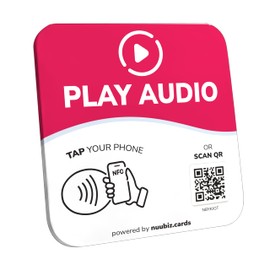 NFC Business QR Code Sign Plate for Playing Audio – Drive Offline Engagement Online – Works Like Review Tap Card & Social Media Sign – No App or Fees – Includes Stand or Adhesive