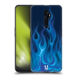 Head Case Designs Blue Blaze Hot Rod Flames Blue Hard Case Cover and Matching Wallpaper Compatible with Oppo Reno2 Z