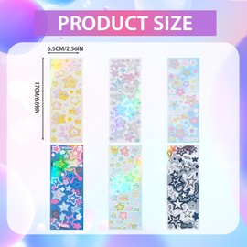 NICENEEDED 6 Sheets Colorful Star Stickers, Star Pattern Kpop Ribbon Deco Stickers, Craft Sticker Kits for Photocards Craft Scrapbook Making Albums