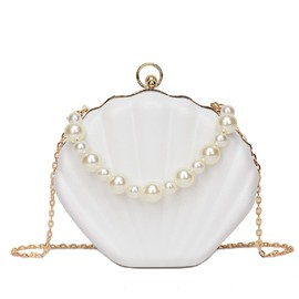IAMUHI Lovely Shell Handbag Purse Beaded Evening Bag Chain Cross-body Clutch Purse,White