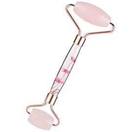 Amogeeli Rose Quartz Stone Roller for Face, Beauty Massage Facial Roller for Wrinkles, Puffiness