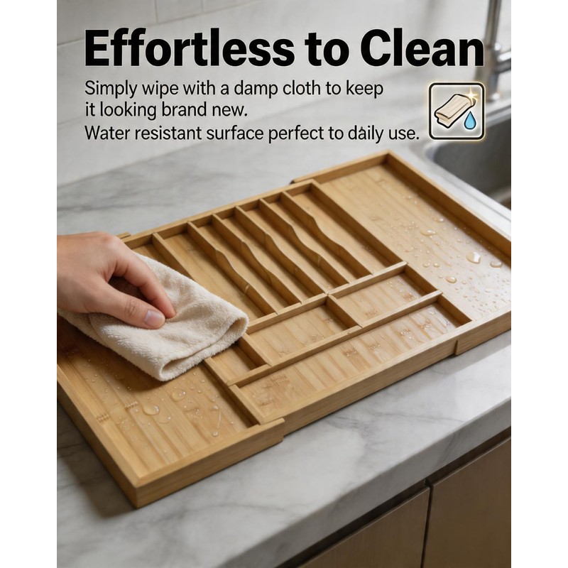 GAMYPET Expandable Bamboo Silverware Drawer Organizer – Adjustable 33" Wide