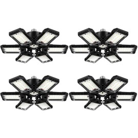 Aoretic Aoretic LED Garage Lights 4 Pack -180W, 18000LM 6500K Led Shop Light with 6+1 Deformable Panels, Basement Barn Light Garage Ceiling Lights, E26/E27 for Garage, Warehouse, Shop