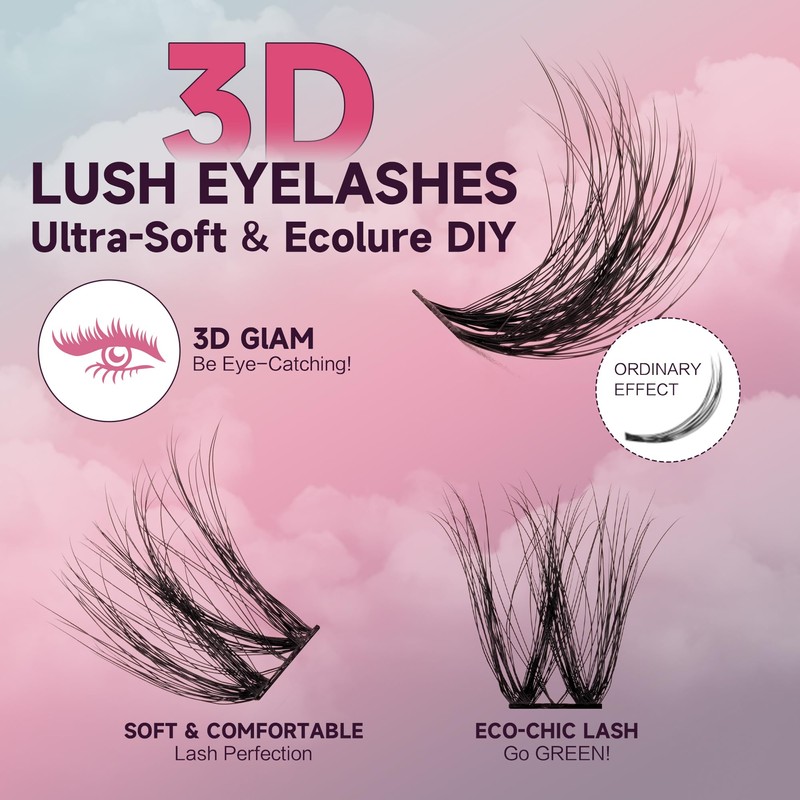 Mayhug Eyelash Extensions, 3D Effect, Individual Eyelashes, 144 Pieces, D