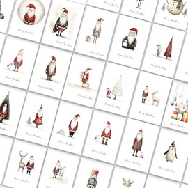 Pack of 64 Christmas Postcards with Whimsical Drawings on the Front - 32 Different Designs