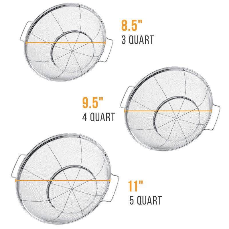 U.S. Kitchen Supply Set of 3 Stainless Steel Colander Strainers