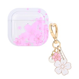 DiyGody Transparent Case Compatible with Airpods 4th Generation 2024, Ultra Thin TPU Protective Case with Pink Blossom Cherry Pattern for Women, Shockproof, Non-Slip, Anti-Dust Case with Keyring