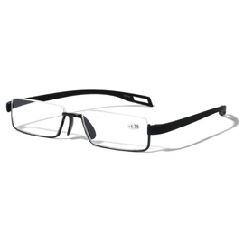 V.W.E. Men Large Wide Featherweight Slim Half Rim Memory Flex Reading Glasses - Anti-reflective AR Coating Extended Temple (Black, 1.25)