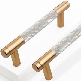 Guoharda 12 Pack 3 3/4 Inch 96 mm Bronze and Nickel Knurled Cabinet Handles Cabinet Pulls Aluminum Handles Pulls Oxidation Finish with Diamond Pattern 5" Length pulls (Classic-12, 3 3/4 Inch)