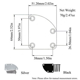 2 PCS Electric Guitar Neck Plates, Metal Guitar Neck Reinforced Board Electric Guitar Connection Accessories for Guitar Bass (Black)