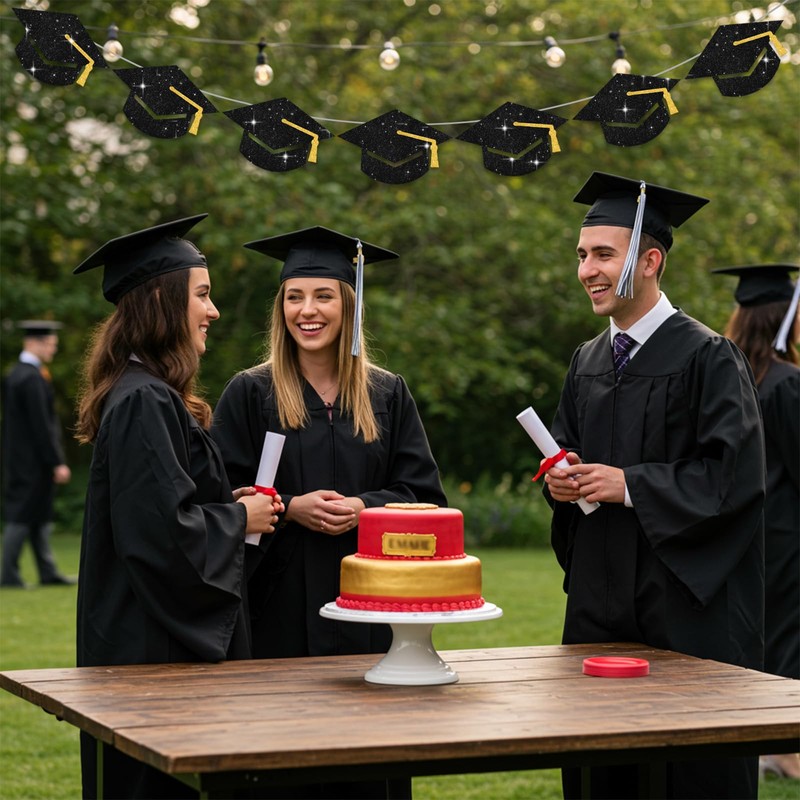 RICHHHA 3 String Glitter Black Graduation Cap Garland, Pre-strung, 2025