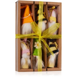 BRUBAKER Set of 6 Easter Pendants Gnome Made of Wood and Rope - Funny Decoration Pendants Gnomes with Beard - Colourful Easter Bunnies and Flowers Spring Decoration - Easter Decoration in Gift Box