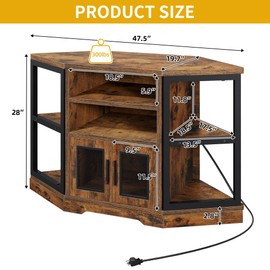 DWVO Farmhouse Corner TV Stand for Living Room, TV Stand for 55 Inch TV, Entertainment Center with Storage and Power Outlet, TV Console Cabinet, Rustic Brown