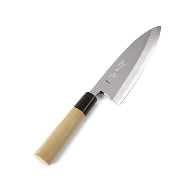 Syosaku Japanese Sushi Fillet Chef Knife Shiroko(White Steel)-No.2 D-Shape Magnolia Wood Handle, Deba 6-inch (150mm)