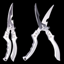 Poultry Scissors Stainless Steel Chicken Scissors Meat Scissors Modern Kitchen Scissors Fish Scissors Silver Household Scissors Metal Handle Bone Scissors with Bottle Opener Scissors Kitchen Scraping