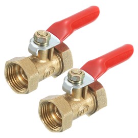 sourcing map 2Pcs Brass Water Mini Ball Valve Shut Off Switch, G3/8" Female x G3/8" Female Tubing Fitting Straight Coupling Adapter, 180 Degree Operation Handle, Brass Valve