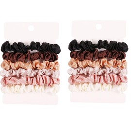 Votvlog Pack of 12 Scrunchies Hair Bobbles Silk Hair Rings Satin Hair Scrunchie 6 Colours Hair Ties for Women Ponytail Holder Hair Band Made of Silk, Tear-Resistant Cable Elastics Reusable