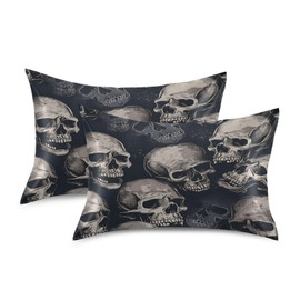 Zhirexin Black White Skull Satin Pillowcase, Smooth and Cool Silk Pillow Case, Soft and Breathable Envelope Closure Silk Pillowcase for Hair and Skin,King Size 20 x 40in