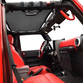 Shadeidea JK Sun Shade Top Compatible with Jeep Wrangler JKU Top Sunshade Soft Mesh Roof Cover (2007-2018)- Wind Noise UV Blocker -10 Year Warranty -4 Door -Black -Front&Rear (2 pcs)