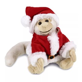 DolliBu White Squirrel Monkey Stuffed Animal Plush with Santa Outfit, 12.5 Inch