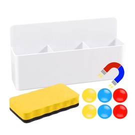 Keinlan Magnetic Pen Holder, Whiteboard Pen Holder Markers for Office School, Strong Magnet Dry Erase Marker Holder with Eraser, 6Pcs Magnets, Magnetic Pen Holder for Fridge, Remote Control Holder