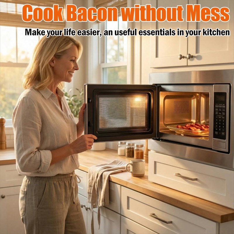 HoPliGhe Microwave Bacon Cooker Pan, Square Glass Bacon Tray for