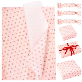 Pack of 20 Tissue Paper with Bow Tie, Tissue Paper with Coquette Bow, Gift Wrapping Paper for Birthday, Wedding, Gift Wrapping Bag (Pink)