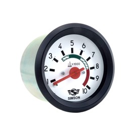 Tachometer Diameter 60 mm with Lighting and Ground Connection - 12 V - Red Hands, White Dial, Logo