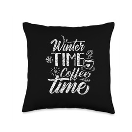 Season Snow Cold Snowflake Ice Winter Coffee Time Vacation Christmas Holidays Throw Pillow, 16x16, Multicolor