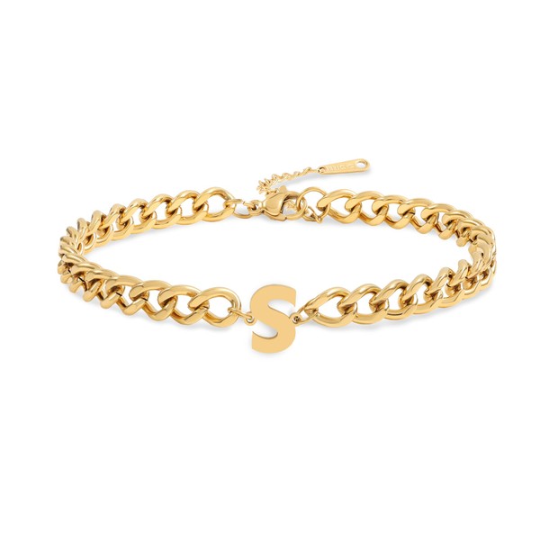 Jwicklirrng S Initial Bracelet for Men 18K Gold Plated Letter