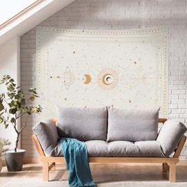 Shiny Flower Moon Tapestry, Moon Phase Wall Cloth, Scandinavian Cloth Poster, Constellation Decorative Fabric, Large Size, Wall Decoration, Wall Decoration, Makeover, Decorative Supplies, Interior,