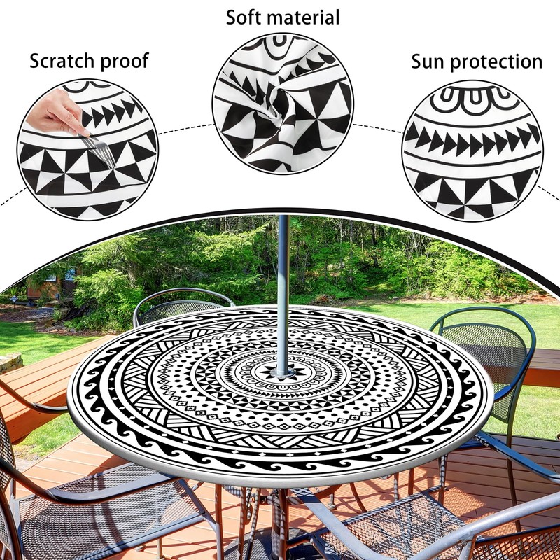 Round Outdoor Tablecloth with Umbrella Hole Waterproof Patio Table Covers