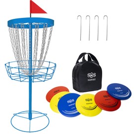 SGSPORT Disc Golf Basket with Discs | Portable Disc Golf Target with Heavy Duty 24-Chains Disc Golf Course Basket, Come with 6pcs Discs with Carry Bag - Multi Color Available