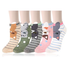 Benefeet Sox Women Funny Ankle Socks Fun Cute Cat Low Cut Socks for Girls Novelty Crazy Cartoon Socks Silly Funky Kawaii Short Socks Colorful Animal Pattern Designed Socks Christmas Gifts, 5 Pack-Cats