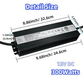 LED Driver 300W 12V DC ETL Listed 100-277V AC to 12V DC Low Voltage Output Transformer Adapter, Constant Voltage Power Supply for LED-Strips Lights, Low Voltage Computer Surveillance Camera CCTV