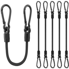Bungee Cords with Hooks, Upgrade 12 inch Bungee Cords with Carabiner Hooks Outdoor, Heavy Duty Black High Strength Strong Elastic Bungee Cord Rope with Clips On Both Ends for Camping, Bike, 6 Pack