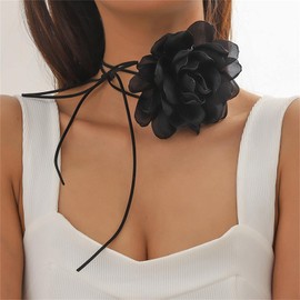 Flower Choker Bohemian Flower Rose Choker Necklace Flower Necklaces for Women Black White Bow Flower Lace Necklace Wedding Jewelry Gift for Women Teens Girls