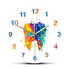 The Geeky Days Watercolour Tooth Painting Print Wall Clock Medical Dental Clinic Wall Art Non Ticking Wall Watch Orthodontist Dentist Gift Idea